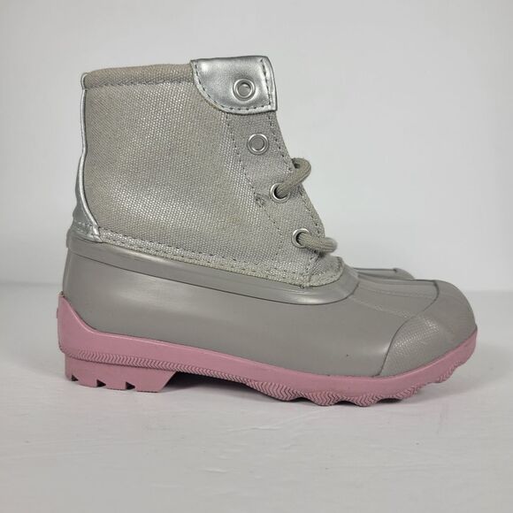 Sperry Port Grey/Pink Waterproof Weather Duck Boots Girls Size 11M - Picture 1 of 10